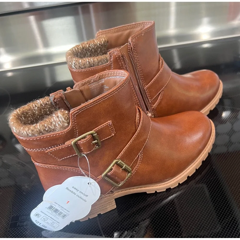 Wonder Nation Girls Chestnut Brown Sweater Knit Ankle Boots Size 1 GMWN44AM965